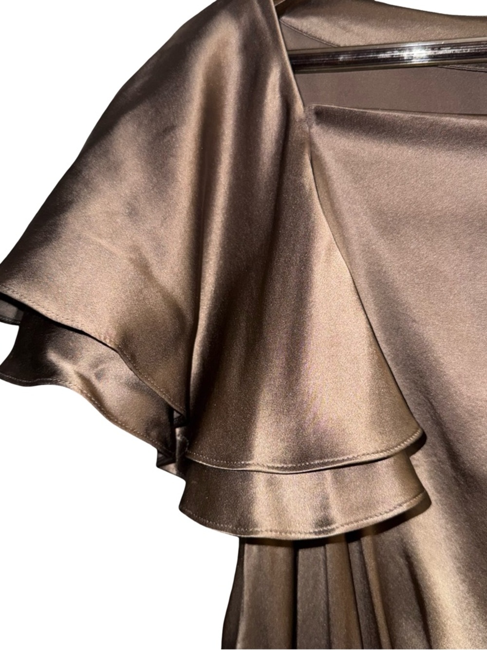 NWT Banana Republic 100% Silk Chocolate Brown Midi‎ Dress Flutter Sleeve 4 - Picture 3 of 4